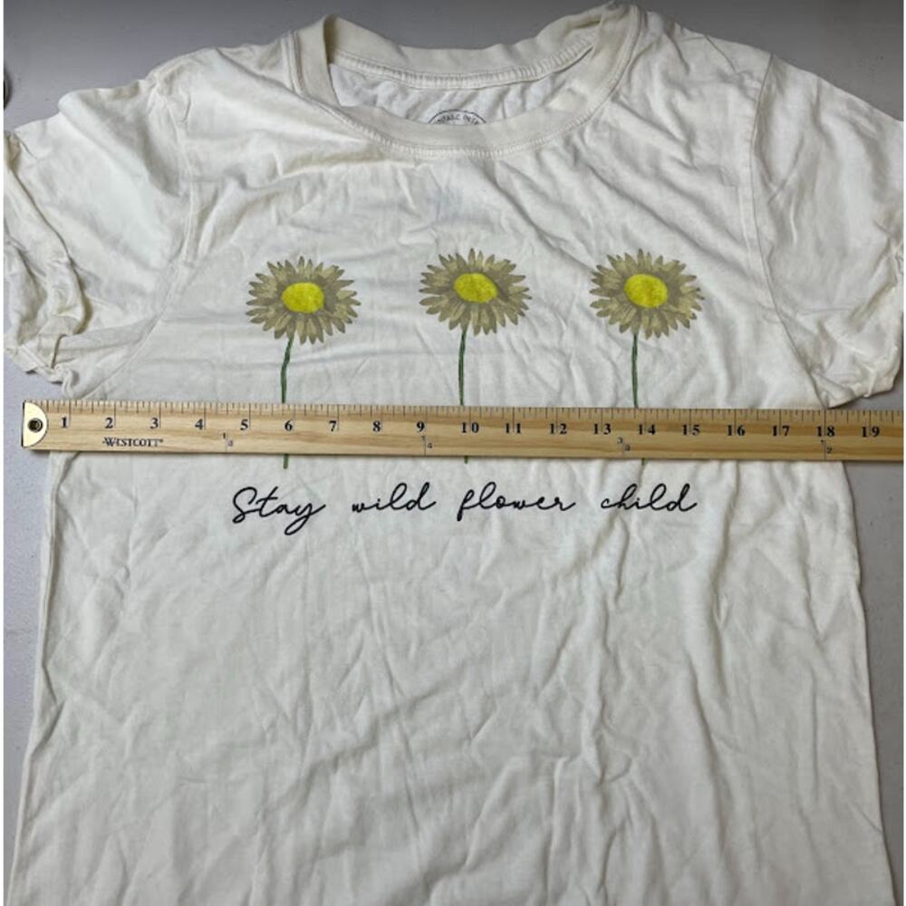 Project Karma Stay Wild Flower‎ Child White Short Sleeves Graphic T-Shirt M NWOT - Picture 5 of 7